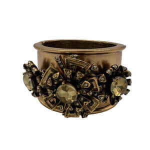 Oscar De La Renta Vintage Cuff Bracelet Floral Brass Gold Tone